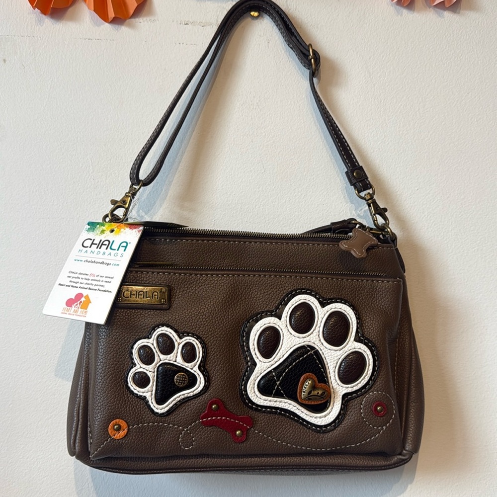 Brown Paw Print Shoulder Bag
